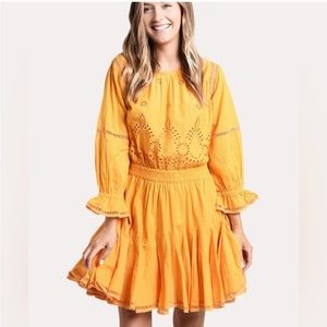Misa Lex Dress Yellow Orange Eyelet Flouncy Puffy Skirt, Size XS, New York